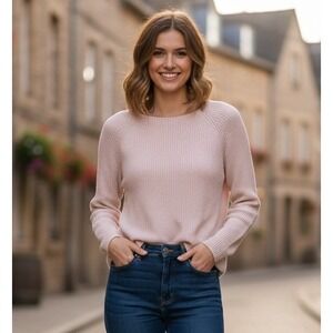 VALERIE STEVENS Women's Ribbed Knit Silk Blend Sweater Top Light Pink Size L